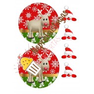 Paveiksliukas ant cukrinės masės 2 mažiems kalėdiniams tortukams.