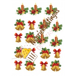 Paveiksliukas ant cukrinės masės Kalėdiniai varpeliai, žvakidės