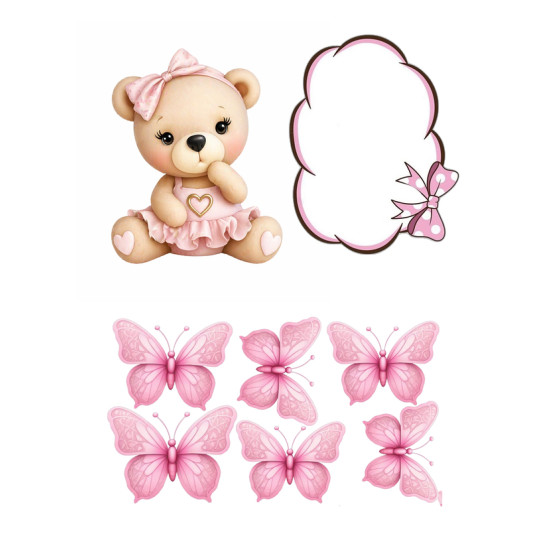 Valgomas paveiksliukas Meškutė ir drugeliai