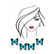 Valgomas paveiksliukas Moters veidas ir drugeliai Valgomas paveiksliukas Moters veidas ir drugeliai