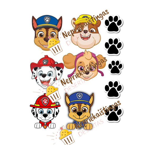Valgomas paveiksliukas Paw patrol galvytės, pėdutės Valgomas paveiksliukas Paw patrol galvytės, pėdutės