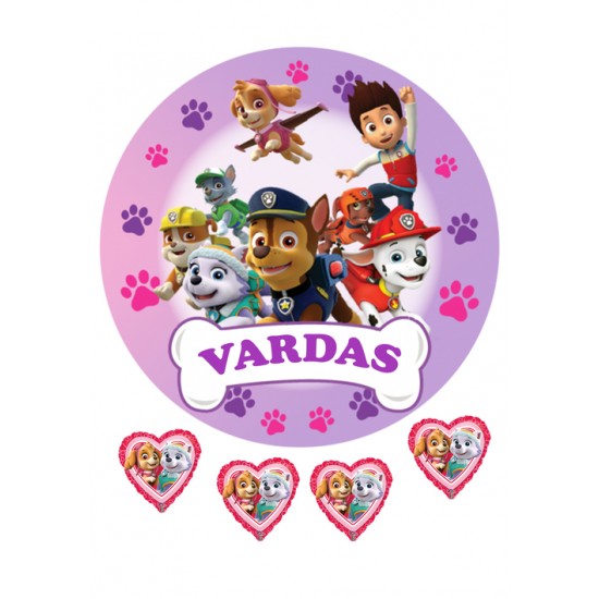 Valgomas paveiksliukas Paw patrol ir širdutės Valgomas paveiksliukas Paw patrol ir širdutės