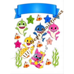 Valgomas paveiksliukas figūrėlėms / toperiams Baby shark Valgomas paveiksliukas figūrėlėms / toperiams Baby shark