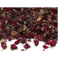 Džiovinti mažų rožyčių žiedeliai. Tamsiai raudonos spalvos 