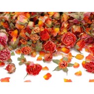 Džiovinti mažų rožyčių žiedeliai. Oranžinė spalva Džiovinti mažų rožyčių žiedeliai. Oranžinė spalva