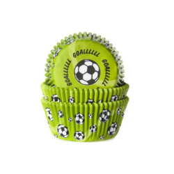 Žalios spalvos keksiukų kepimo krepšeliai futbolo tema 50 vnt