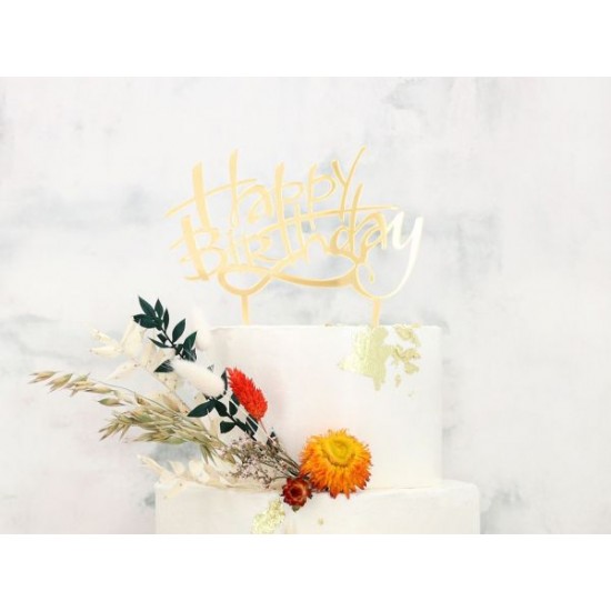 Aukso spalvos torto smeigtukas ,,Happy Birthday''
