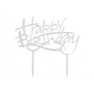 Sidabro spalvos torto smeigtukas ,,Happy Birthday''