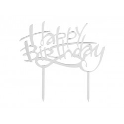 Sidabro spalvos torto smeigtukas ,,Happy Birthday''