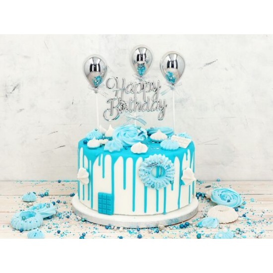 Torto smeigtukas "Happy Birthday" - sidabrinis