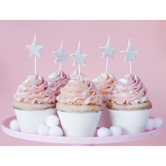 Gimtadienio žvakutės „Sidabrinės žvaigždutės“ (5 vnt)