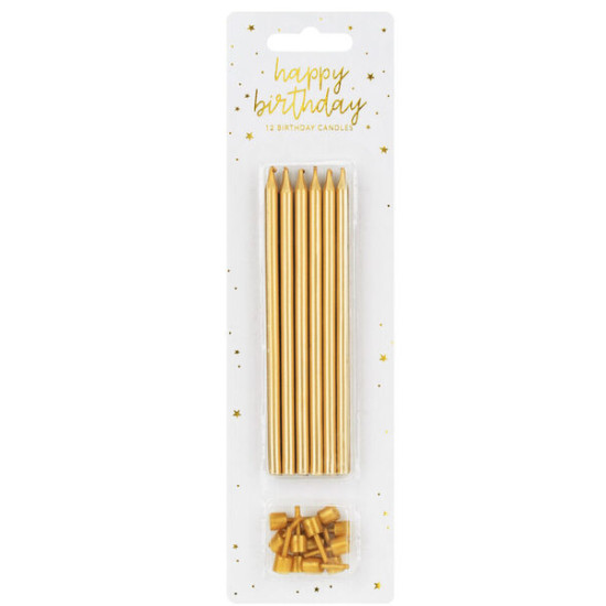 Aukso spalvos gimtadienio žvakutės tortui – 12 vnt.