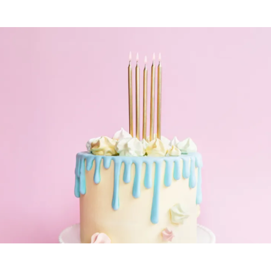 Aukso spalvos gimtadienio žvakutės tortui – 12 vnt.