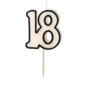 Žvakutė‑skaičius „18“ (balta‑juoda, 5,5 cm)