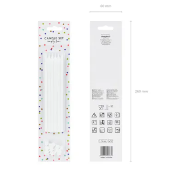 Gimtadienio žvakutės „Klasikinės baltos“ (12 vnt, 14 cm)