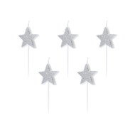 Gimtadienio žvakutės „Sidabrinės žvaigždutės“ (5 vnt)